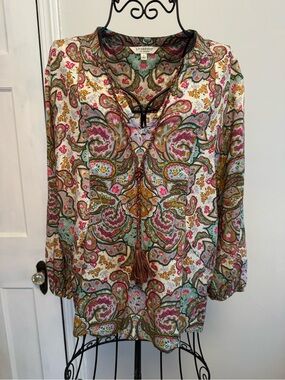 Liverpool Tie-Front Paisley Blouse in Multi-Color